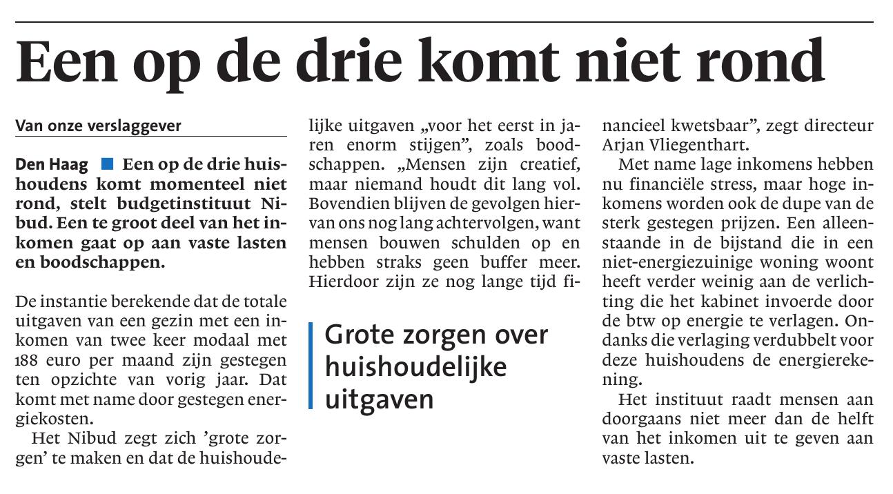 Een op de drie komt niet rond