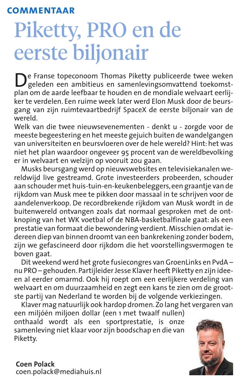 Piketty, PRO en de eerste biljonair