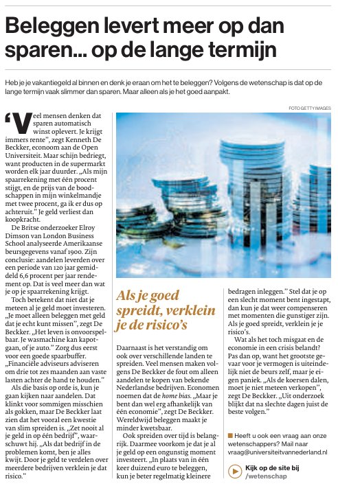 Artikel: Beleggen levert meer op dan sparen op de lange termijn