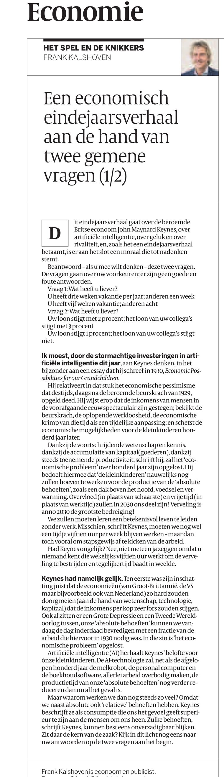 Een economisch eindejaarsverhaal aan de hand van twee gemene vragen